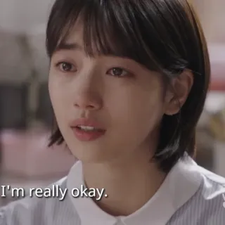 🌸 I'm really okay. pessoa, mulher, triste, ok, retrato, drama, sentimento telegram sticker