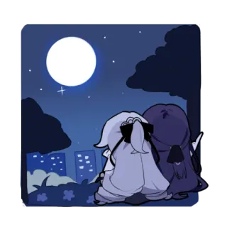 👩‍❤️‍👩 moon, stars, night, anime, cartoon, couple, cute telegram sticker