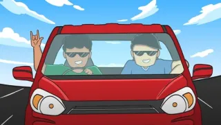 🎭 voiture, lunettes de soleil, conduite, road trip, dessin animé whatsapp sticker