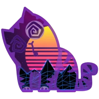😶 고양이, 신스웨이브, 베이퍼웨이브, 레트로, 일몰, 실루엣, 동물 telegram sticker
