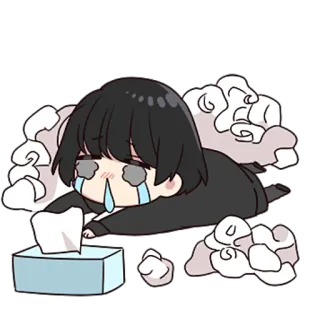 😭 pleurer, triste, chibi, anime, émotionnel, larmes, mouchoir whatsapp sticker