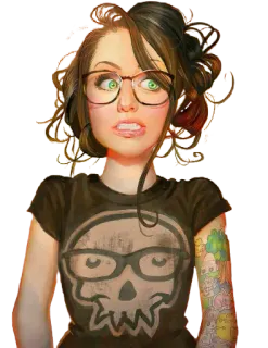 😨 Frau, Mädchen, Brille, Cartoon, Tattoo, Schädel, Porträt telegram sticker