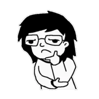 🤔 Cartoon, gelangweilt, denken, Brille, monochrom, Handbewegung, zweifelhaft, Person whatsapp sticker