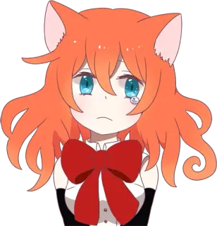 😢 Аниме, Девушка-кошка, Грустный, Слеза, Милый, Манга, Красный бант telegram sticker
