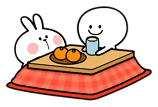 🍵 可愛い, ウサギ, 飲み物, オレンジ, テーブル, 冬 telegram sticker