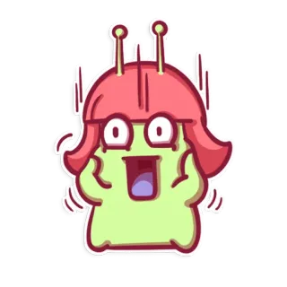 😱 Hoạt hình, Người ngoài hành tinh, Ngạc nhiên, Phấn khích, Nhân vật, Hài hước whatsapp sticker