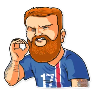 😬 ผู้ชาย, ภาพเหมือน, การ์ตูน, ตัวละคร, ผมแดง, เครา, ท่าทาง, โอเค, รอยสัก telegram sticker