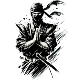 🙏 Ninja, Espada, Guerrero, Katana, Artes marciales, Blanco y negro, Samurái whatsapp sticker