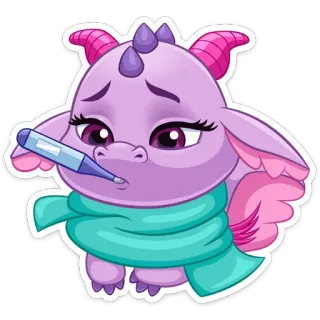 🤒 dragão, doente, termômetro, desenho animado, indisposto, fofo, animal whatsapp sticker
