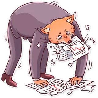 😠 renard, affaires, papier, frustré, animal, dessin animé whatsapp sticker