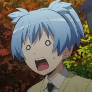 😱 Nagisa Shiota Assassination Classroom anime, manga, shocked, scared, blue hair, school uniform, cute telegram sticker