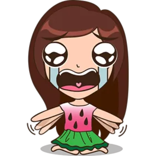 😭 desenho animado, adesivo, menina, chorando, triste, melancia, fofo telegram sticker