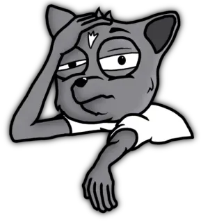 😑 Katze, erschöpft, müde, Cartoon, grau, enttäuscht, frustriert telegram sticker