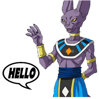 👋 Beerus Dragon Ball HELLO 比鲁斯, 龙珠, 动漫, 你好, 角色, 紫色 telegram sticker