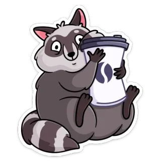 ☕️ rakun, kopi, hewan, imut, kartun, stiker telegram sticker