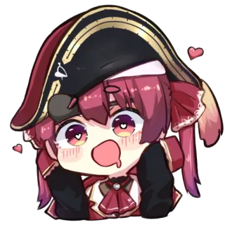 🥰 Houshou Marine Anime, Vtuber, Pirate, Kawaii, Chibi, Coeur yeux telegram sticker