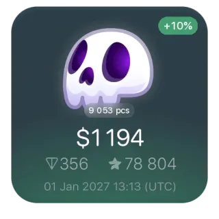💀 +10%
9 053 pcs
$1194
▼356 78 804
01 Jan 2027 13:13 (UTC) 骷髅, 金融, 游戏, 钱, 数字, 价格, 货币, 日期 telegram sticker