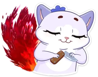 🔪 gato, faca, desenho animado, animal, fofo, fogo whatsapp sticker