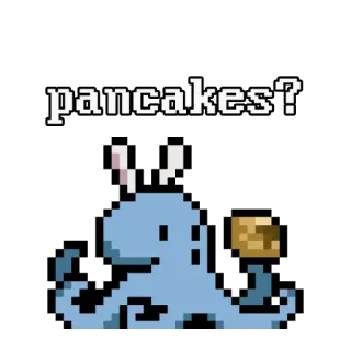 🐰 pancakes? แพนเค้ก, อาหาร, พิกเซลอาร์ต, ปลาหมึก, น่ารัก, คำถาม telegram sticker