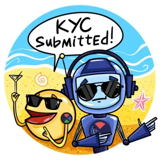 🏖 KYC Submitted! KYC, conformidade, robô, emoji, praia, coquetel telegram sticker