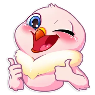 👍 bird, cute, cartoon, thumbs up, animal, pink, illustration telegram sticker
