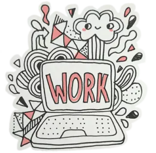 💼 WORK travail, ordinateur, gribouillage, kawaii, nuage telegram sticker