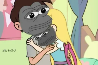 🍳 Мем, Мультфильм, Объятие, Грустный, Пепе telegram sticker