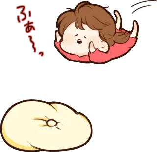 😗 ふぁ〜 endormi, chute, oreiller, mignon, fatigué, dessin animé, animé telegram sticker