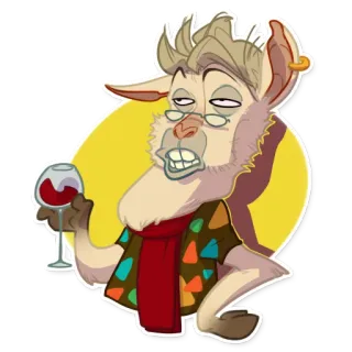 🍷 llama, cartoon, wine, funny, character telegram sticker