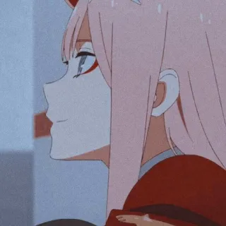 😊 Zero Two Darling in the Franxx anime, różowe włosy, Zero Two, Darling in the Franxx, profil boczny telegram sticker