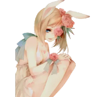 🙂 Anime, Chica, Conejo, Orejas, Flor, Lindo, Kawaii telegram sticker