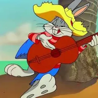🎸 Bugs Bunny dessin animé, lapin, guitare, mexicain, chapeau, plage telegram sticker