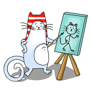 ✏️ cat, painting, artist, drawing, easel, cartoon telegram sticker
