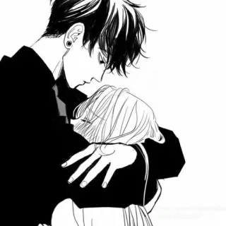 💞 Anime, Pareja, Abrazo, Romance, Blanco y negro, Amor, Manga telegram sticker