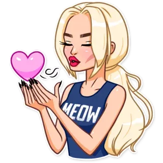 😘 MEOW kobieta, blondynka, serce, kreskówka, miau, kot, bluzka, naklejka telegram sticker