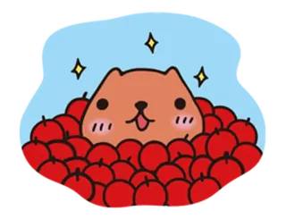 ✨ capivara, maçãs, fofo, animal, kawaii, feliz telegram sticker