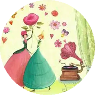 😡 Blumen, Frauen, Schallplattenspieler, Vintage, Kunst, Illustration telegram sticker