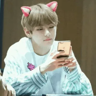 😐 kpop, idol, selfie, carino, orecchie da gatto, idol, celebrità telegram sticker