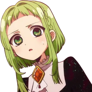 😓 Mitsuba Sousuke Toilet-bound Hanako-kun anime, pelo verde, preocupado, manga, kawaii telegram sticker