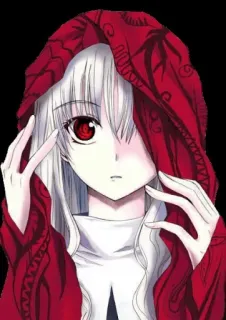 😍 Anime, Mangá, Garota, Olhos vermelhos, Capuz, Cabelo branco, Desenho animado, Arte digital telegram sticker