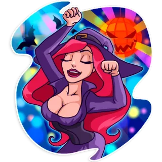 🎉 strega, halloween, ballo, donna, cartone animato, notte, mostro telegram sticker