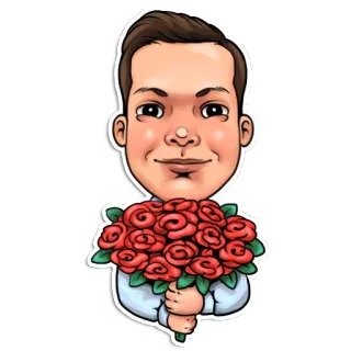 💐 Kartun, Pria, Bunga, Mawar, Buket, Stiker telegram sticker