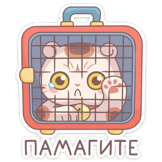 😵 ПАМАГИТЕ кот, питомец, животное, клетка, помощь, бедствие, милый, мультфильм whatsapp sticker