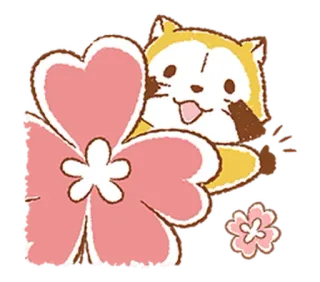 🌸 Tanuki, Chien viverrin, Sakura, Fleur, Mignon, Animal, Folklore japonais telegram sticker