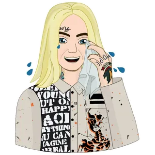 😂 HOPE persona, cartone animato, capelli biondi, lacrime, tatuaggio whatsapp sticker