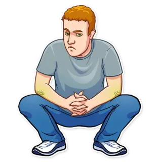 😑 男, しゃがむ, 座る, 悲しい, 真剣, 漫画 telegram sticker