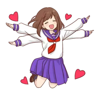 🥰 ragazza anime, uniforme scolastica, cuori, carino, kawaii, gioioso, felice telegram sticker