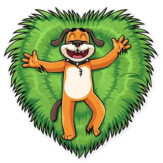 🥰 犬, 漫画, 動物, ペット, かわいい, 草, ハート telegram sticker
