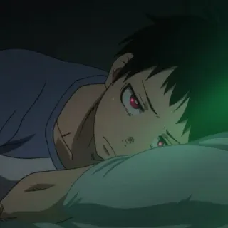 🔥 Anime, Junge, rote Augen, traurig, liegend whatsapp sticker