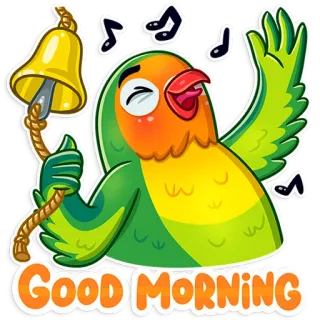 😀 GOOD MORNING 좋은 아침, 아침, 새, 벨, 만화, 인사, 귀여운 telegram sticker